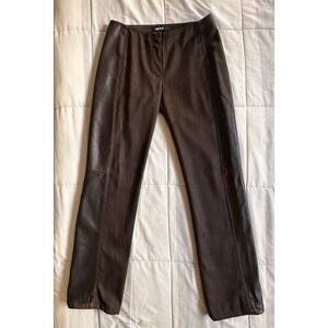 VTG 90s DKNY Archival 100% Leather Paneled Wool Blend Trousers Y2K Goth Grunge 4